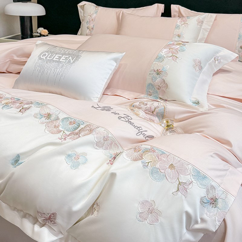 轻奢200支长绒棉四件套全棉刺绣被套床单床笠款床上用品