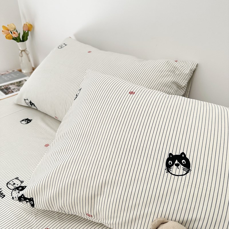 100%全棉斜纹文艺条纹宿舍床单单件40s单双人春夏被单可定制