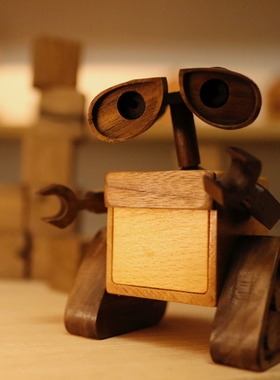 复古in创意g实木机器人瓦力伊娃摆件可爱新婚礼物情侣新年礼品精