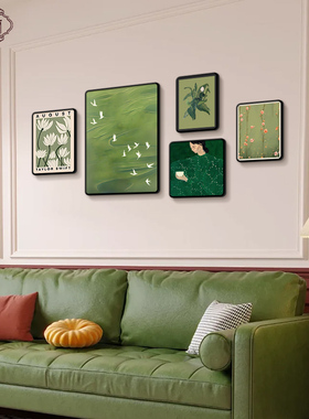 法式客厅装饰画j绿色风景沙发背景墙挂画复古风轻奢高级感组合壁