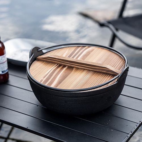 户外铸铁锅煲汤家用焖炖锅野炊烧水吊锅寿喜锅便携手提露营锅具