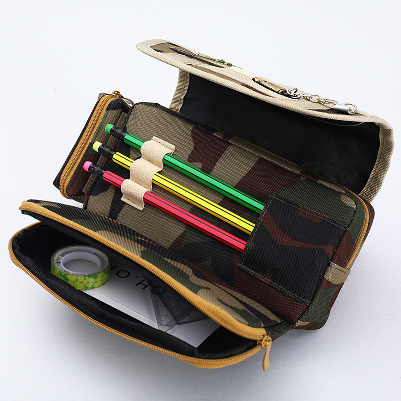 儿童迷彩笔袋男孩子小学生文具盒大容量铅笔盒三层牛津布文具袋98