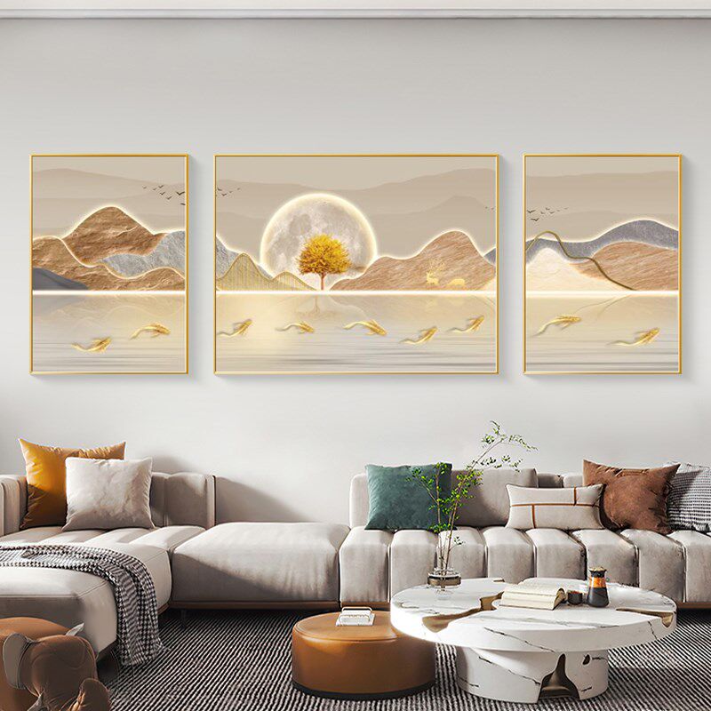 轻奢客厅装简画奶油风沙发背景墙三约现代挂画壁画饰联高级感墙画