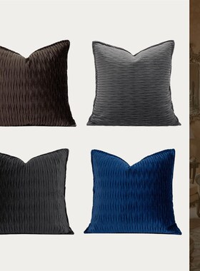 现代水波纹理拼接丝绒抱枕高端沙发客厅方枕咖色黑V色蓝色橙色红