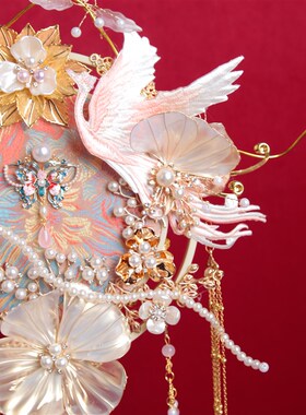 雪亭坊喜扇香槟凤求凰团扇新娘结婚DIY材料包中O式龙凤褂手捧花di