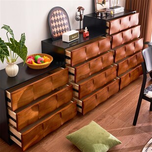 法式中古风涟漪斗柜客厅复古x卡门柜组合实木大储物柜卧室床边柜