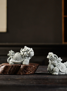 创意运财小龙龟茶宠茶玩摆件青砂石鱼缸造景盆栽茶桌茶台桌面装饰