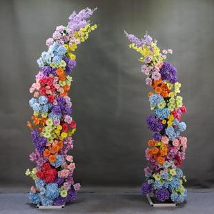 婚礼莫奈多巴胺系牛角拱门花艺套装舞台花店门头装饰商场布景假花