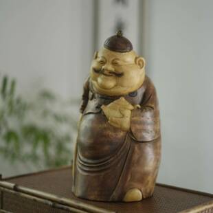 天然老竹根地主老财手工竹雕摆件实心竹制文玩