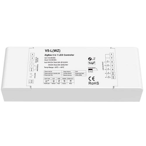 ZigBee5合1恒压LED控制器RGBRGBWRGB+CCT⾊温单⾊灯带V5-L(WZ)