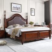 美式 实木大床经典 罗马柱软靠主卧大气复古风深棕1.8M双人床储物床