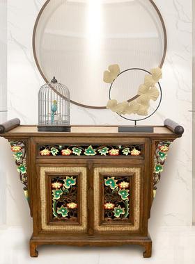 东南亚风格住宅家具泰国工艺品储物装饰柜彩绘实木竹编隔断玄关柜