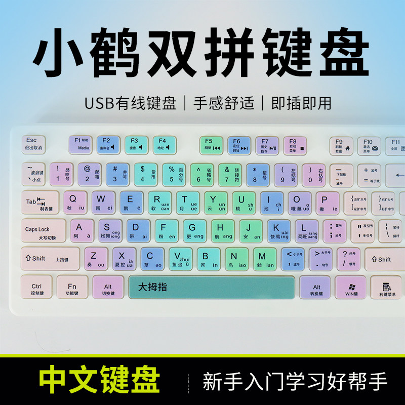 小鹤双拼键盘字母全中文双拼键盘练习打字桌上型电脑笔记型电脑US
