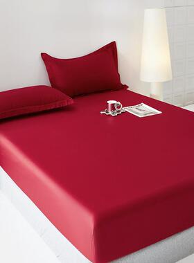 高端纯棉床笠单件全棉床垫床套保护床单床罩加高35cm1.35cm红色