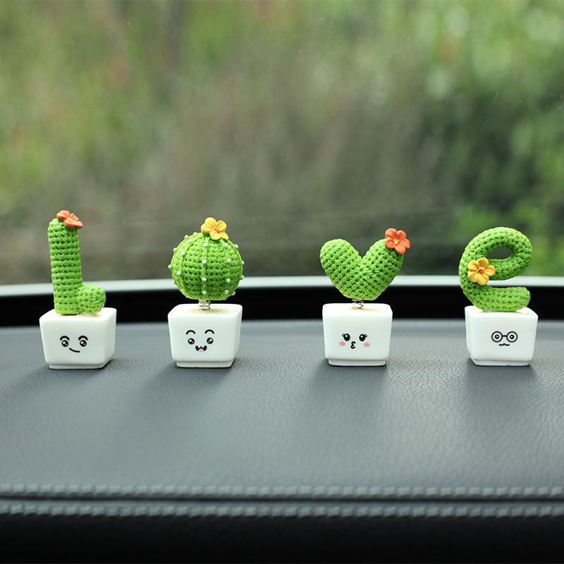 可爱小清新仙人掌汽车摆件车内饰品中控台装饰植物盆栽网红小摆件