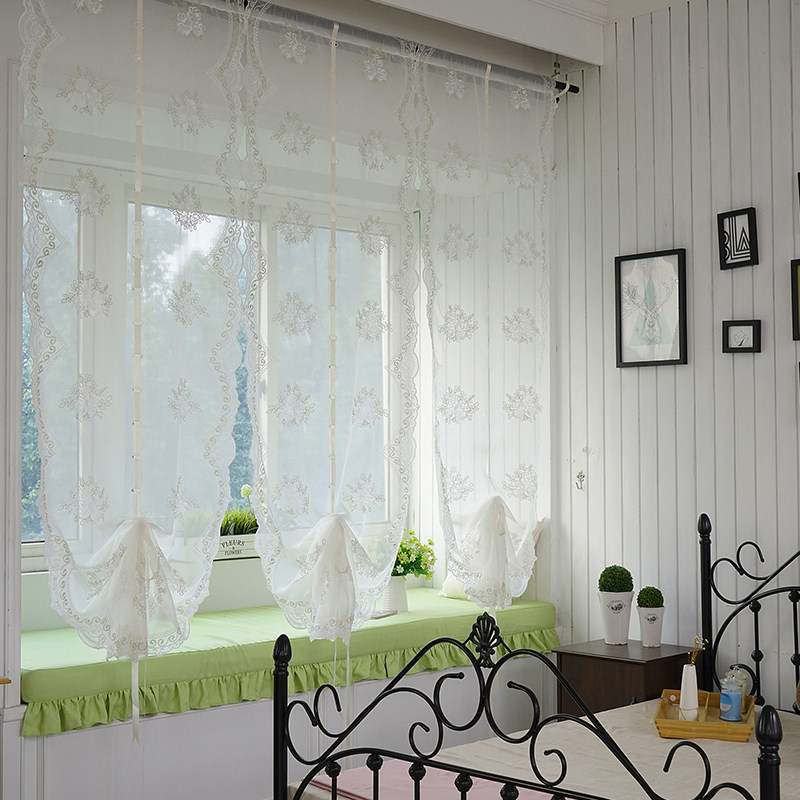 美式升降窗帘免打孔欧式罗马帘装饰纱帘隔断扇形门帘气球帘提拉帘