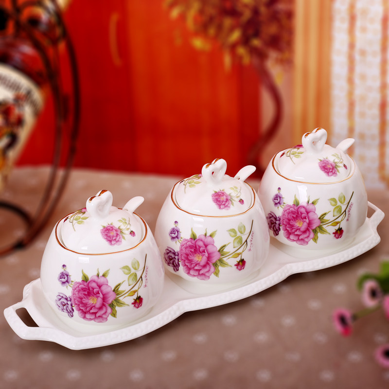 带盖陶瓷厨房调味罐调味盒料盒调味品罐景德镇欧式盐罐创意轻奢