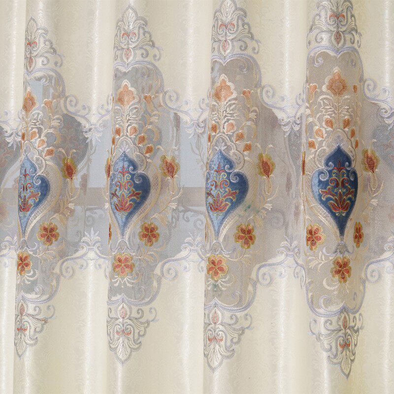欧式绣花客厅窗帘成品卧室窗帘纱帘定制高档水溶绣花贴绒窗帘布料