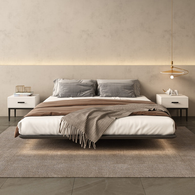 无床头悬浮床侘寂风主卧双人大床轻奢现代简约2x2米实木悬空床架