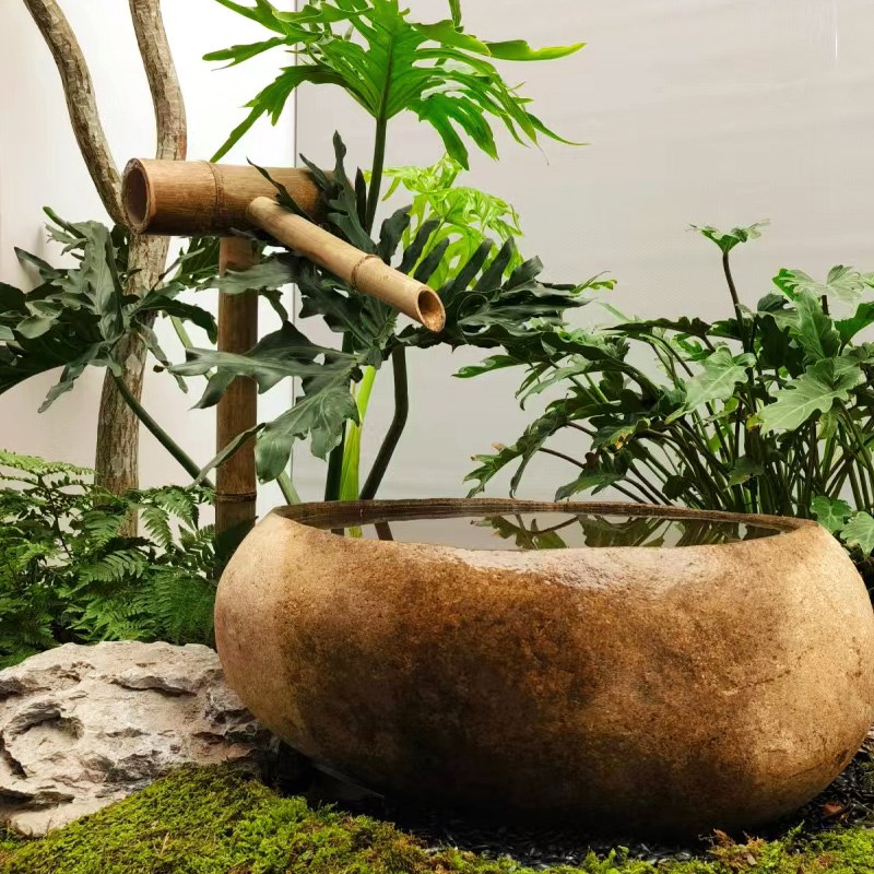 竹管水流装置鱼缸落地石槽静路室内景K观水摆件循环水欢乐摆件