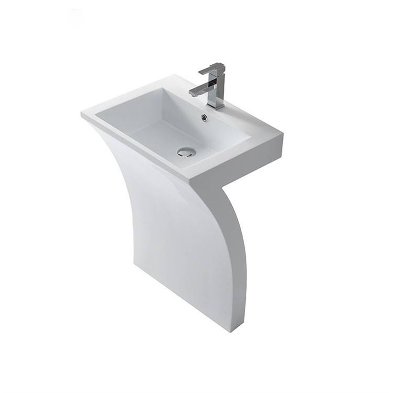 一体洗手盆 7字形 人造石C立柱盆 小户型 极简艺术盆