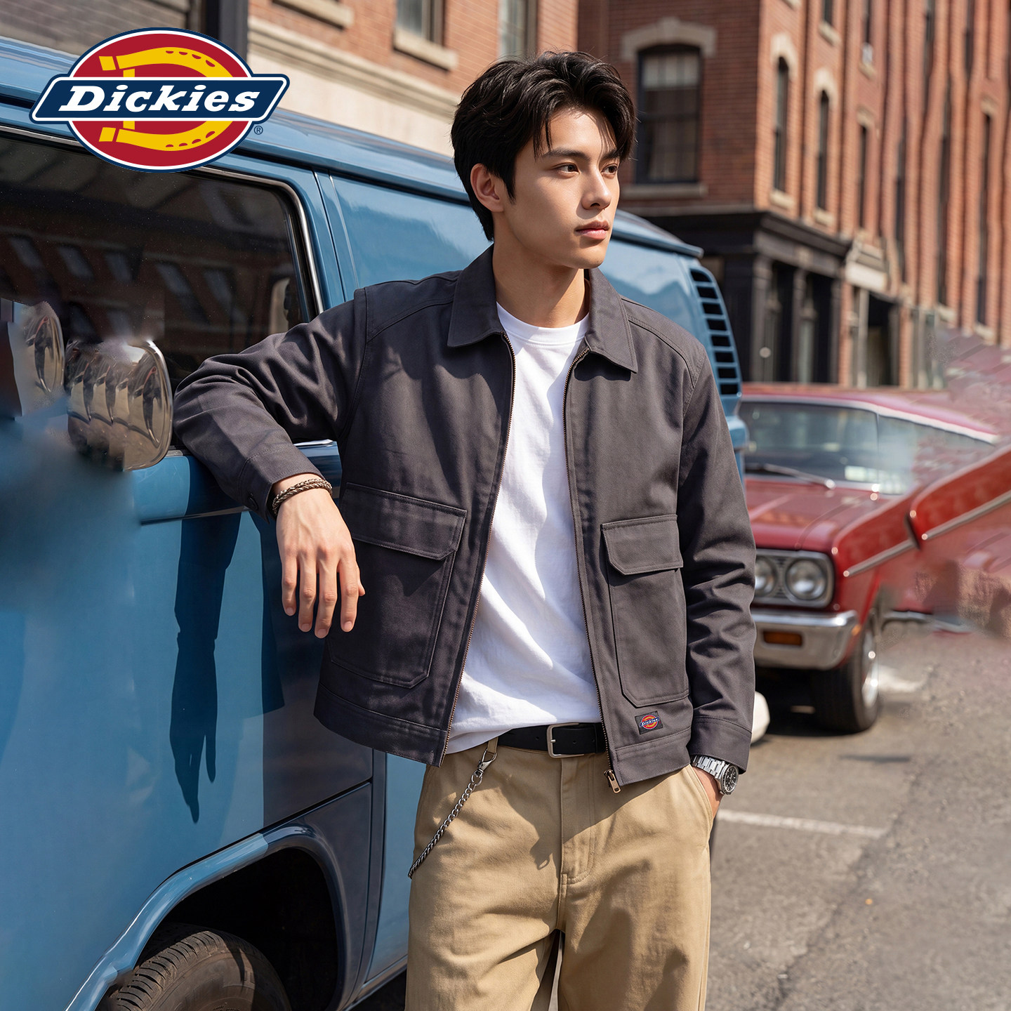 Dickies美式翻领夹克男宽松多口袋休闲外套工装潮流百搭拉链上衣