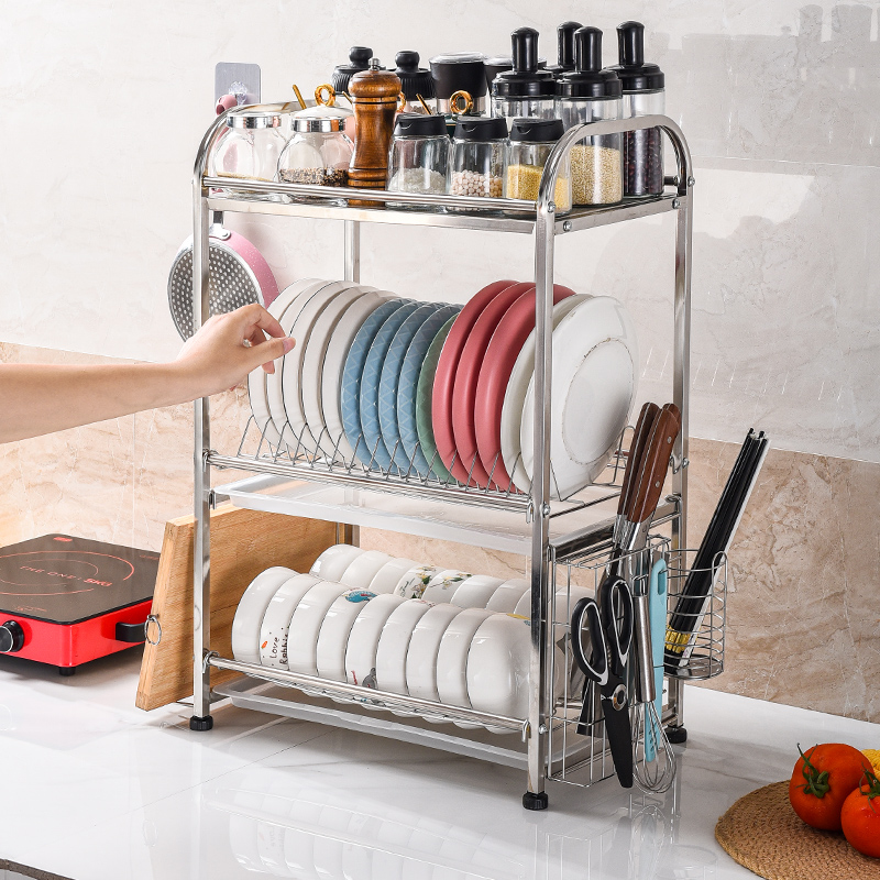 厨房置物架不锈钢调料碗碟餐具盘子收纳架碗柜台面多层碗架沥水架