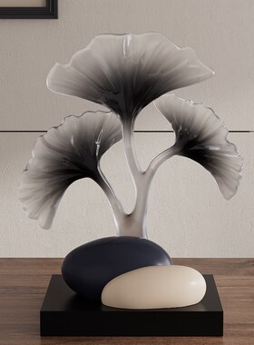 创意银杏叶艺术摆件高级感古风石头乔迁开业礼物玄关展示柜装饰品