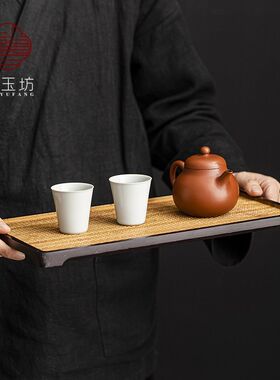 长方竹制鱼鳞纹干家茶盘一壶两杯托盘小型泡茶茶泡用台奉功夫茶具