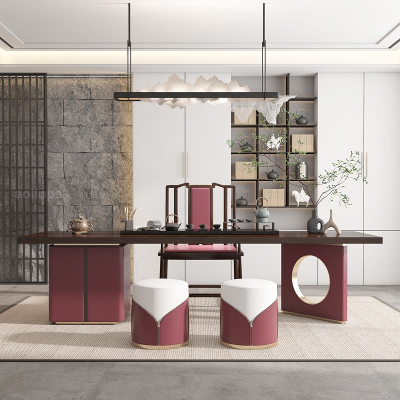 新中式乌金木茶桌椅 茶室办公轻奢家用 功夫茶R桌一体禅意泡茶台