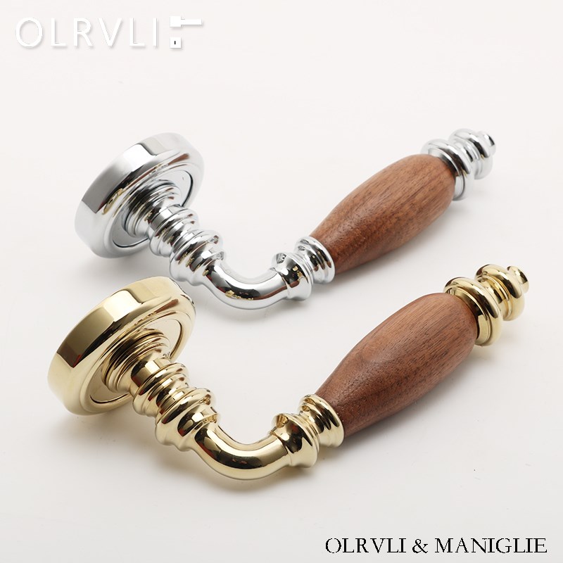 olrvlei胡桃木法式复古木头门锁卧室门把手黄铜欧式磁吸静音门锁