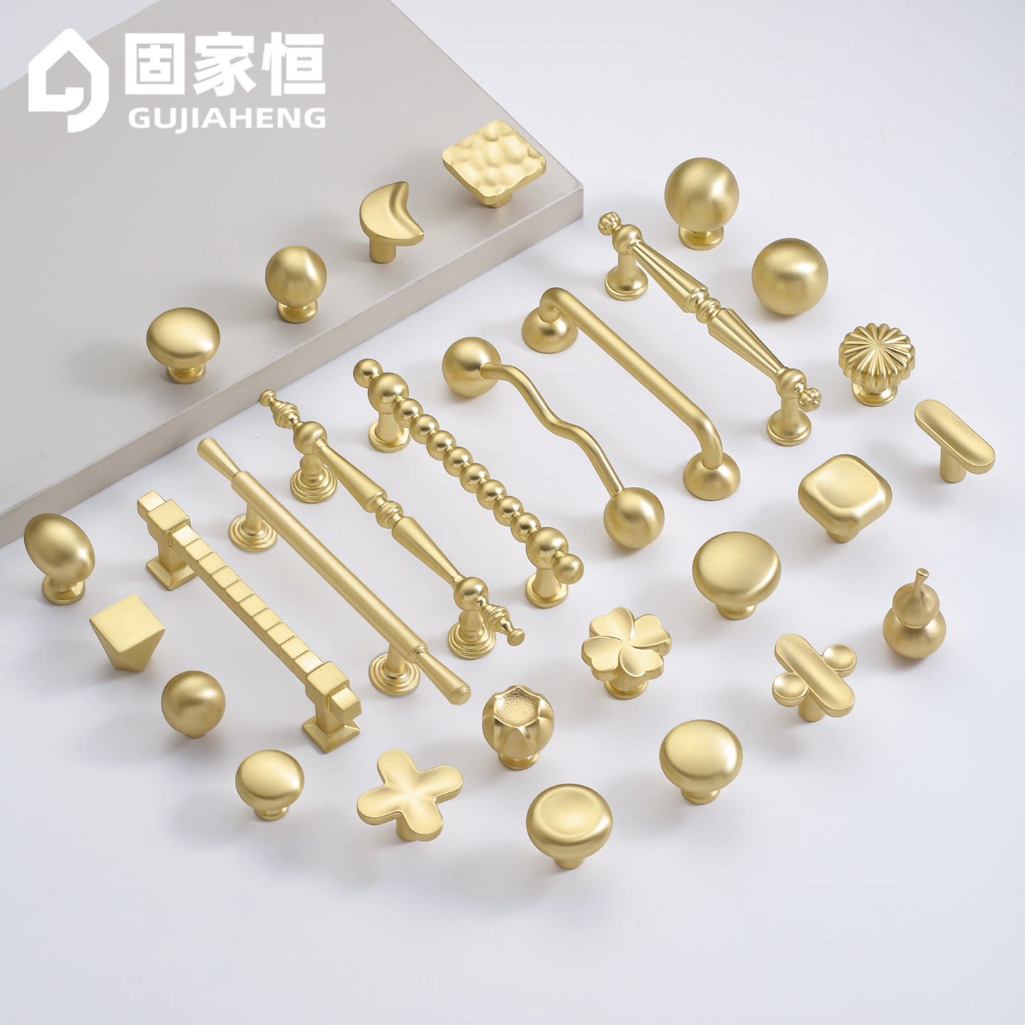 法式复古黄铜单孔柜门抽屉拉手图片