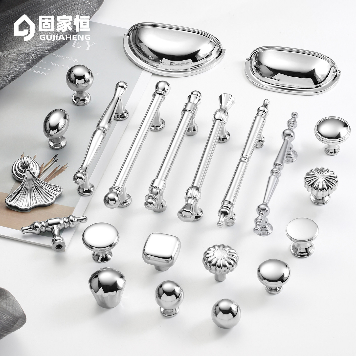 轻奢法式镀铬亮银色柜门拉手现代简约奶油风橱柜衣柜抽屉柜子把手