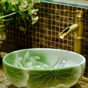 台上盆洗手盆欧式 台上艺术盆小号陶瓷卫生间圆形面盆家用台盆35cm