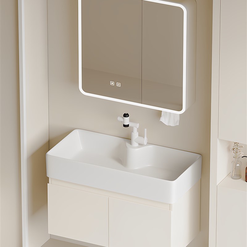 日式奶油风防水防潮加p厚蜂窝铝浴室柜洗手盆组合家用陶瓷洗脸面