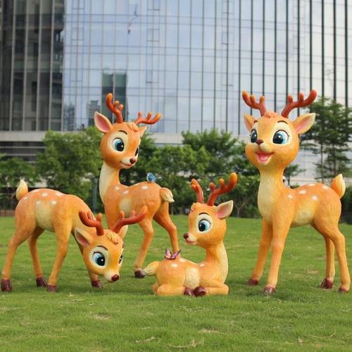 园林景观小品户外花园庭院装饰幼儿园大摆件玻璃钢卡通梅花鹿雕塑