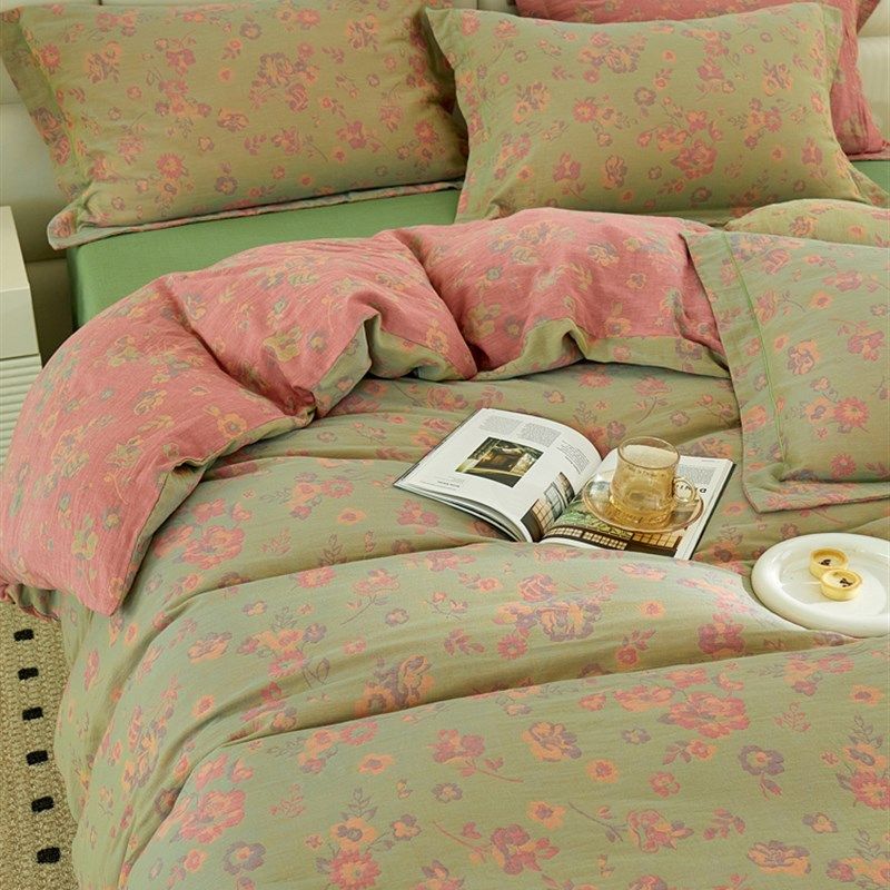 纯棉双层纱被套单件ab面全棉100棉色织提花复古风a类儿童被罩定做