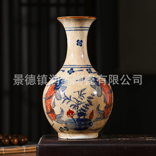 插花陶瓷器青花瓷花瓶摆件客厅新中式仿古小工艺品景德镇思益装饰