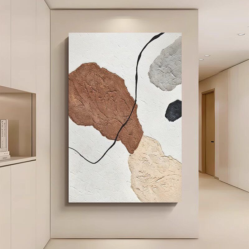 石来运转手绘油画现代简约客厅高级感肌理画奶油风玄关装饰画