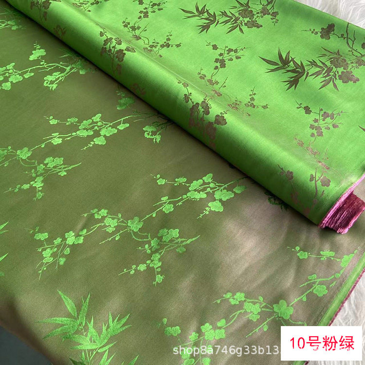 梅兰竹提花真丝桑波缎服装旗袍布料 桑蚕丝提花丝绸中式汉服面料