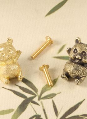 可爱创意快乐大熊猫黄铜门把手橱柜门配件客厅卧室墙壁墙面装饰品