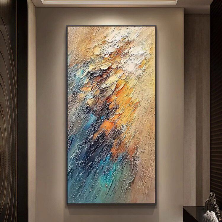 大芬村手绘油画入户玄关装饰画现代高级感客厅挂画立体抽象肌理画