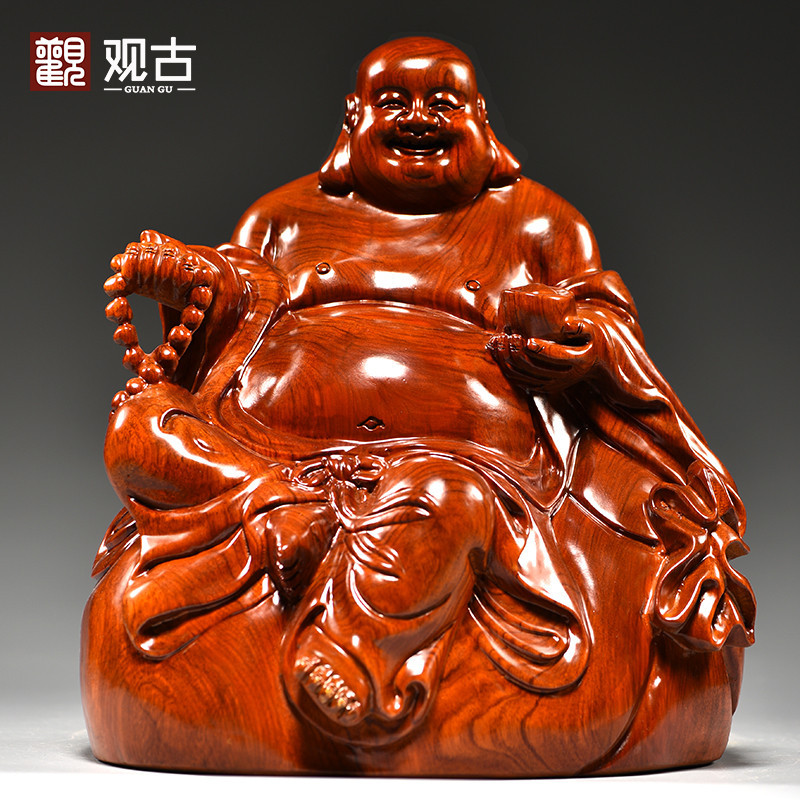 花梨木雕弥勒佛摆件坐佛实木笑佛雕刻家居公司装饰摆设红木工艺品