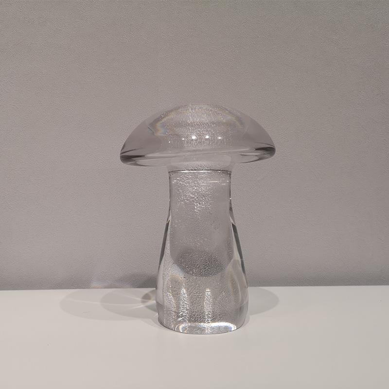 现代轻奢透明水晶手工玻璃蘑菇桌面儿童房间样板间装琉璃饰品摆件