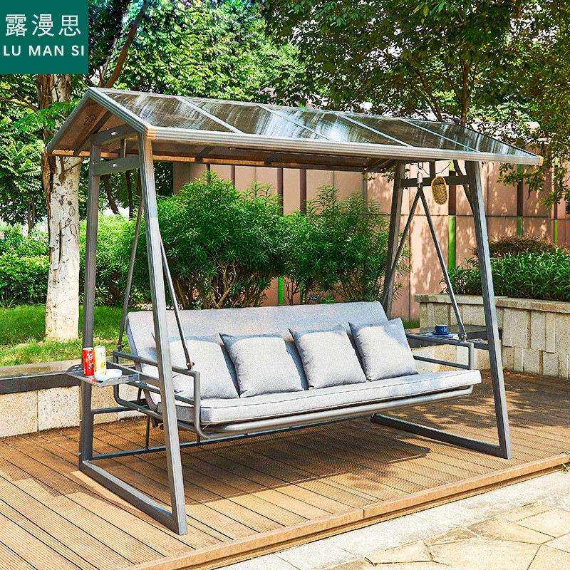 户外秋千吊椅庭院吊椅露台摇椅院子防雨三人可躺吊床室外露天吊篮