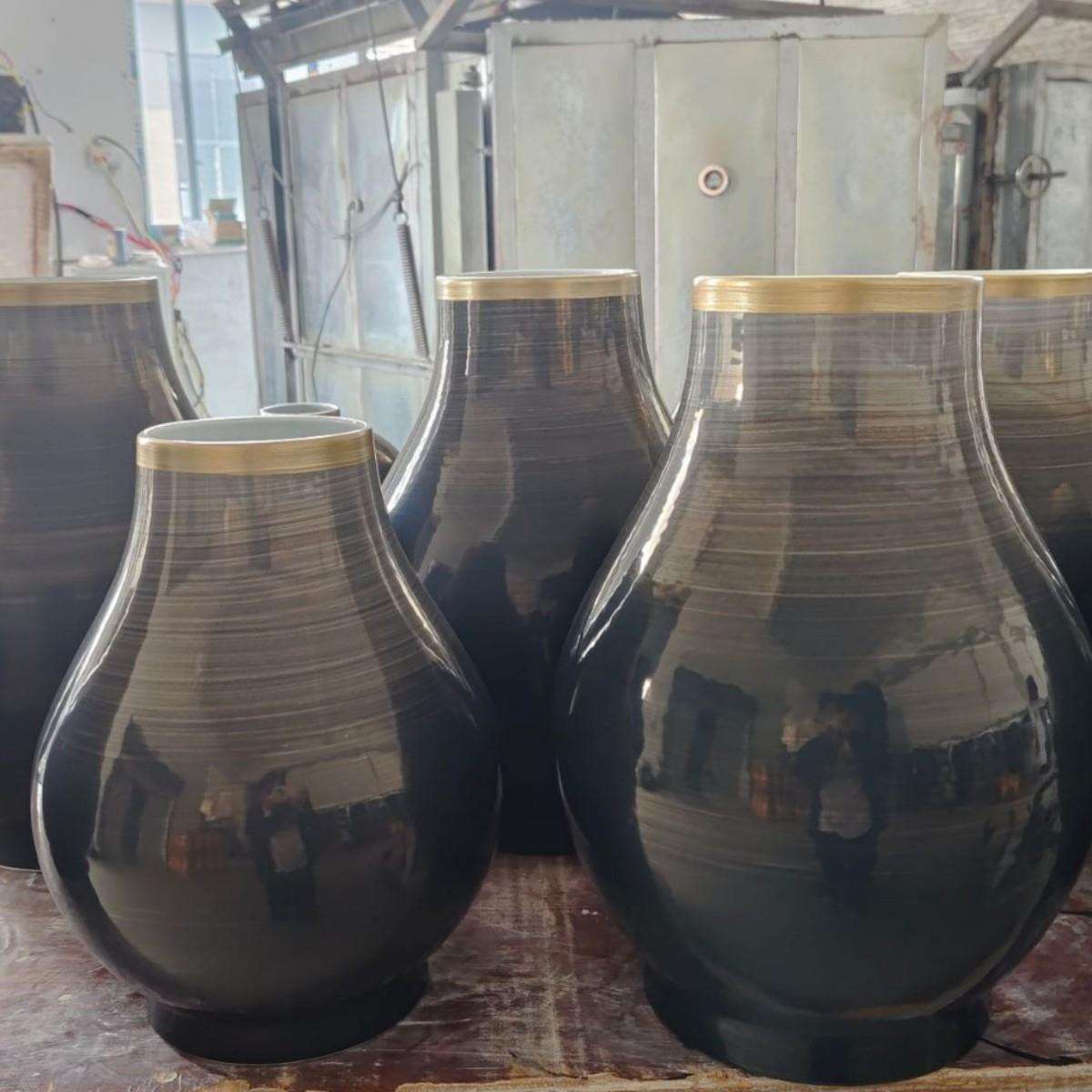 复古创意手工描金陶瓷罐大肚花瓶样板间酒店台面餐桌花器摆件