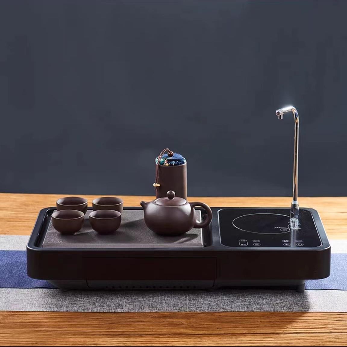 源头厂家直销电陶炉茶盘抽水一体玻璃茶具家用煮茶器煮茶炉套装