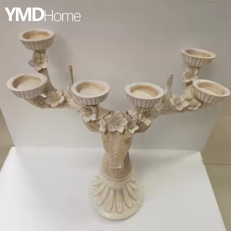 厂家供应树脂鹿角烛台创意动物烛台烛台摆件桌烛光晚餐树脂烛台