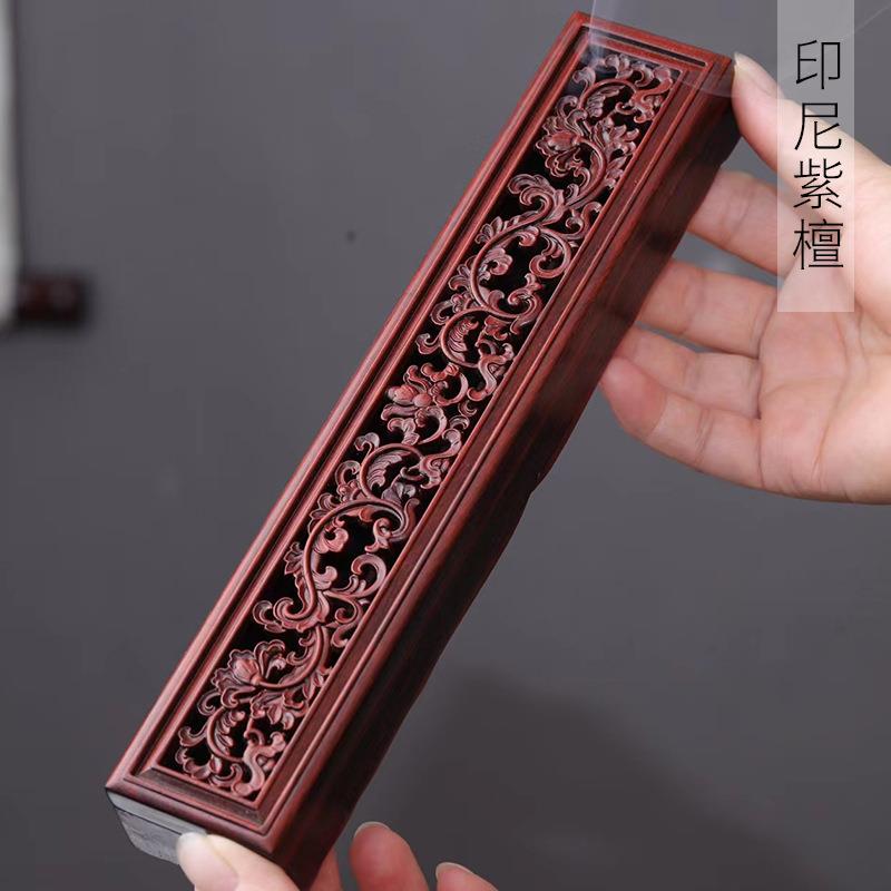 印尼紫檀莲纹款卧香盒规格约24×4×3书房茶室琴台摆件把玩件厂家