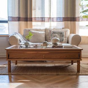 实木多宝格玻璃茶几客厅茶桌中式复古创意设计师原木储物家具